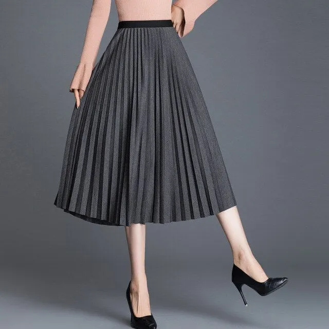 Winter new velvet fresh and sweet elastic waist pleated skirt Tall long skirt suit office clothes costume femme women suits sexy