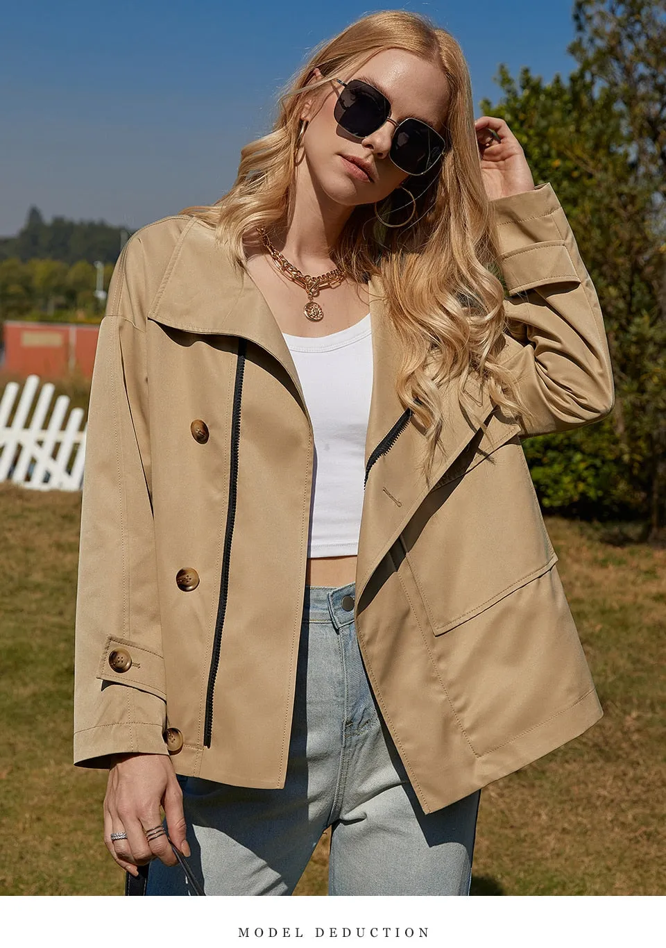 Wjczt 2022 Women's jacket Simple Classic Short Loose Trench coat Lady Cloak Windbreaker Fashion Spring Fall Outerwear ZS-DS24