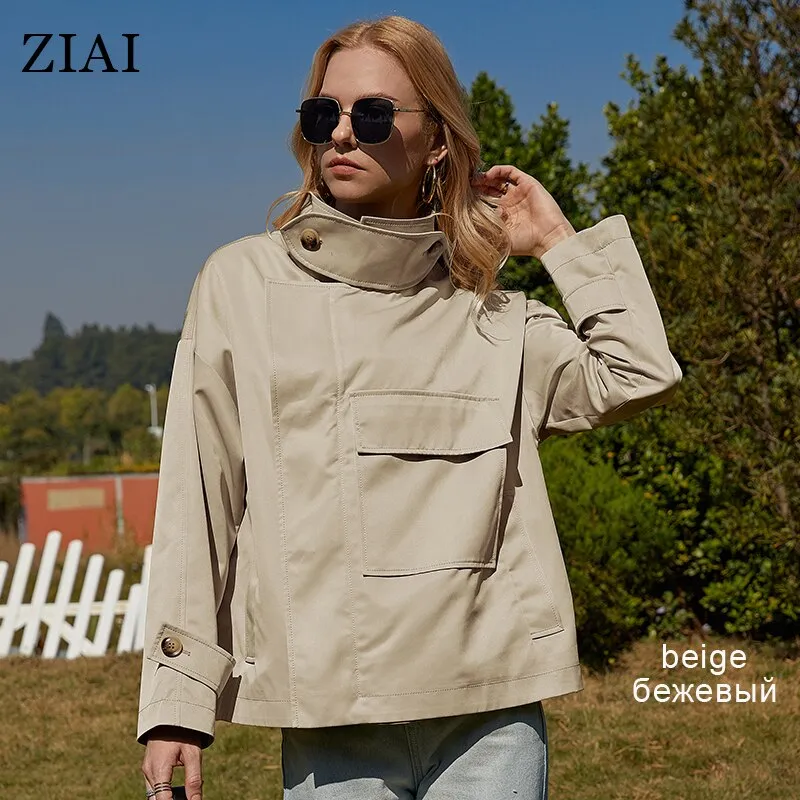 Wjczt 2022 Women's jacket Simple Classic Short Loose Trench coat Lady Cloak Windbreaker Fashion Spring Fall Outerwear ZS-DS24