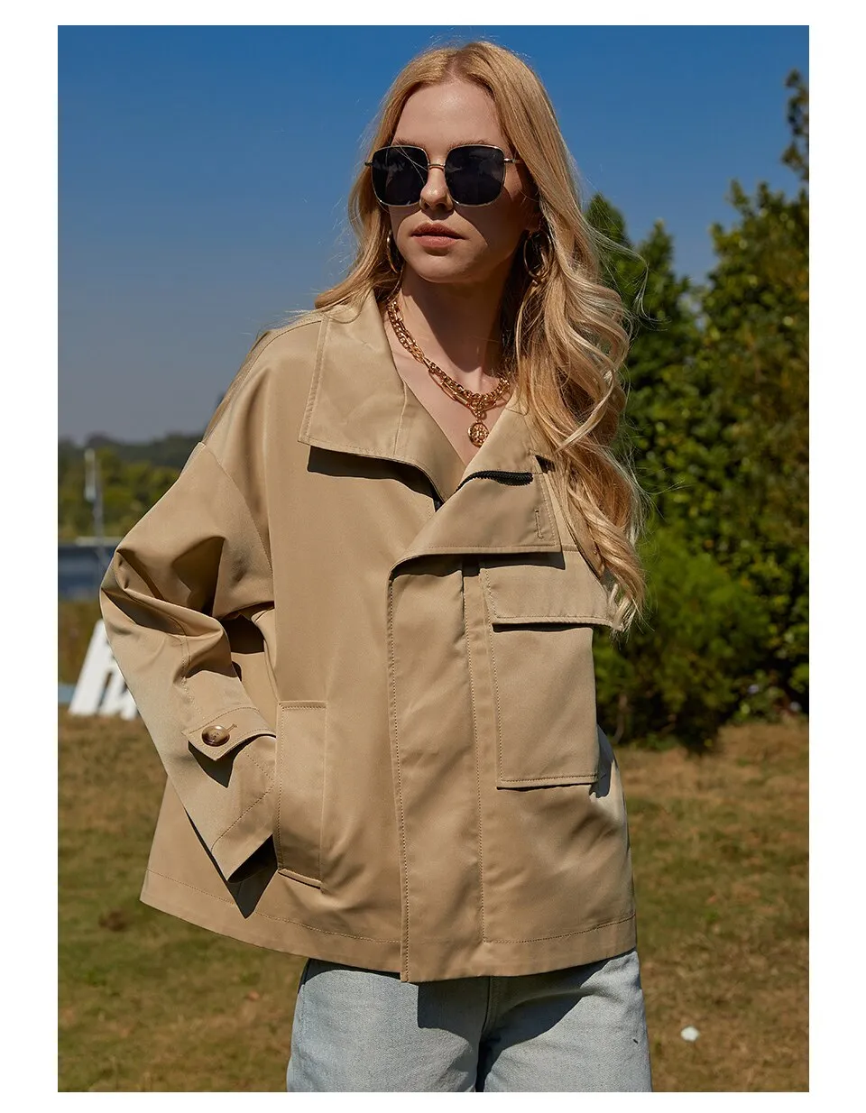 Wjczt 2022 Women's jacket Simple Classic Short Loose Trench coat Lady Cloak Windbreaker Fashion Spring Fall Outerwear ZS-DS24