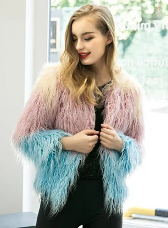 Women Fur Like Coat With Long Sleeves Short Coat