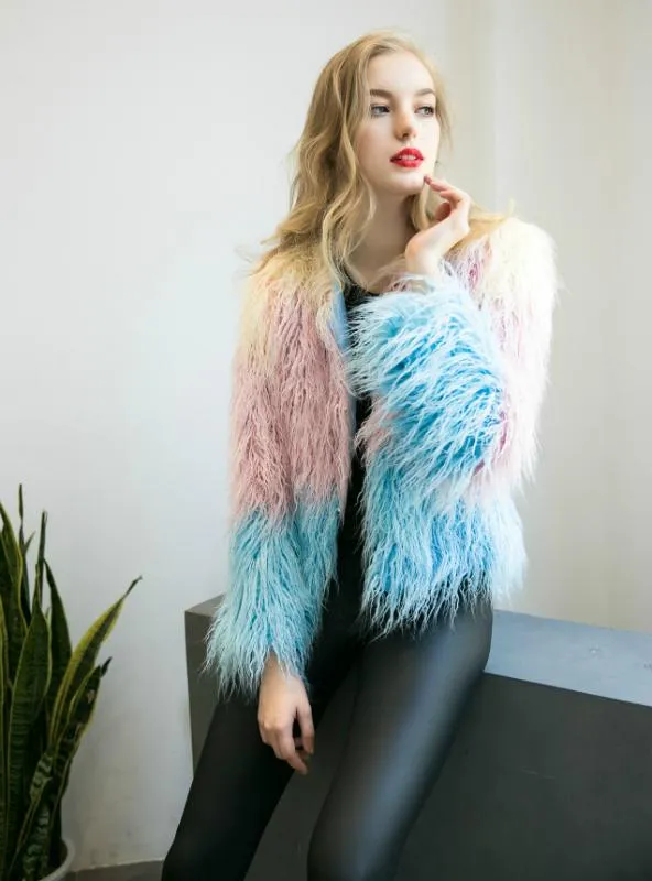 Women Fur Like Coat With Long Sleeves Short Coat