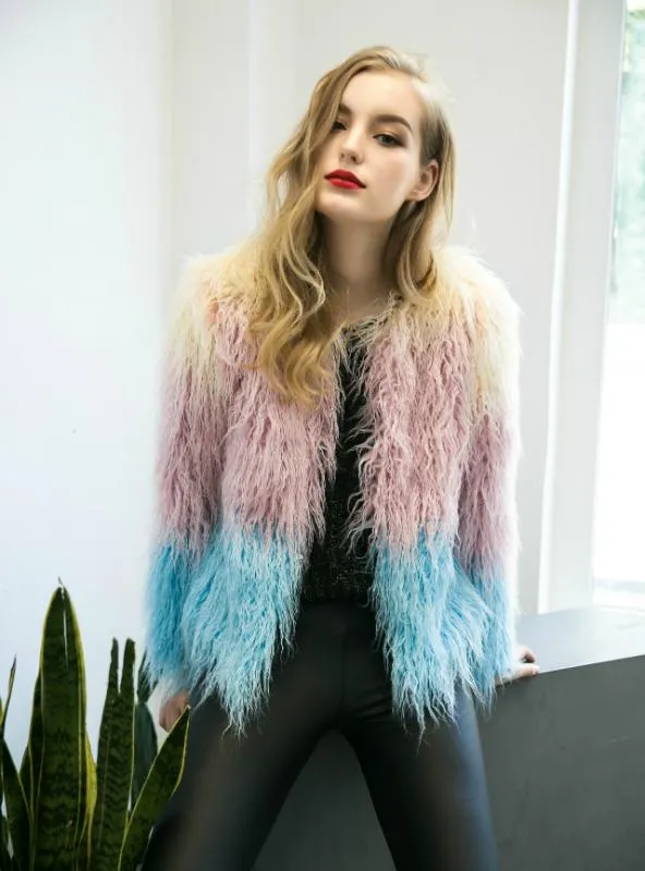 Women Fur Like Coat With Long Sleeves Short Coat