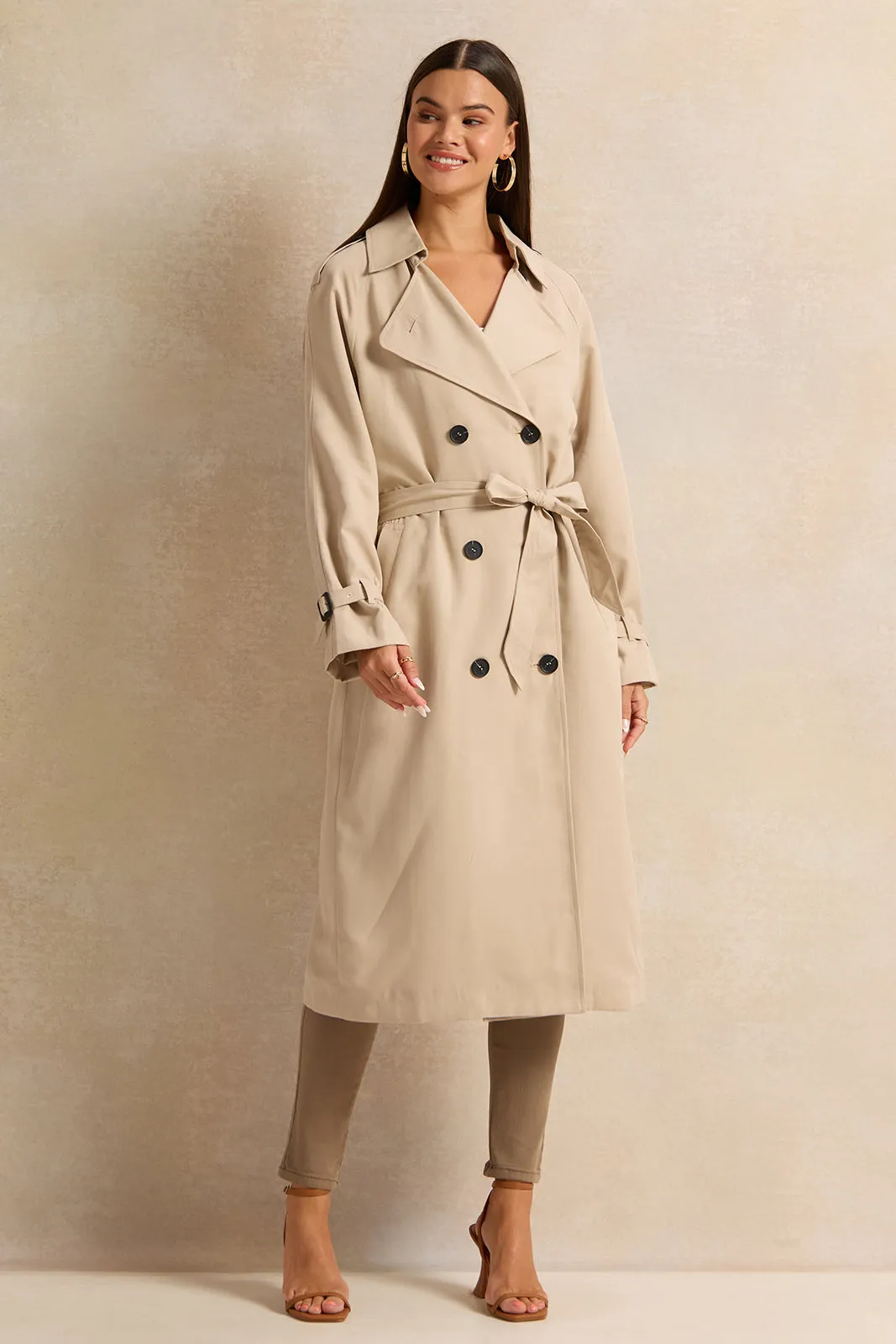 Women Ivory Belted Trench Coat