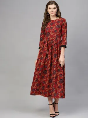 Women Maroon & Navy Blue Printed Maxi Dress