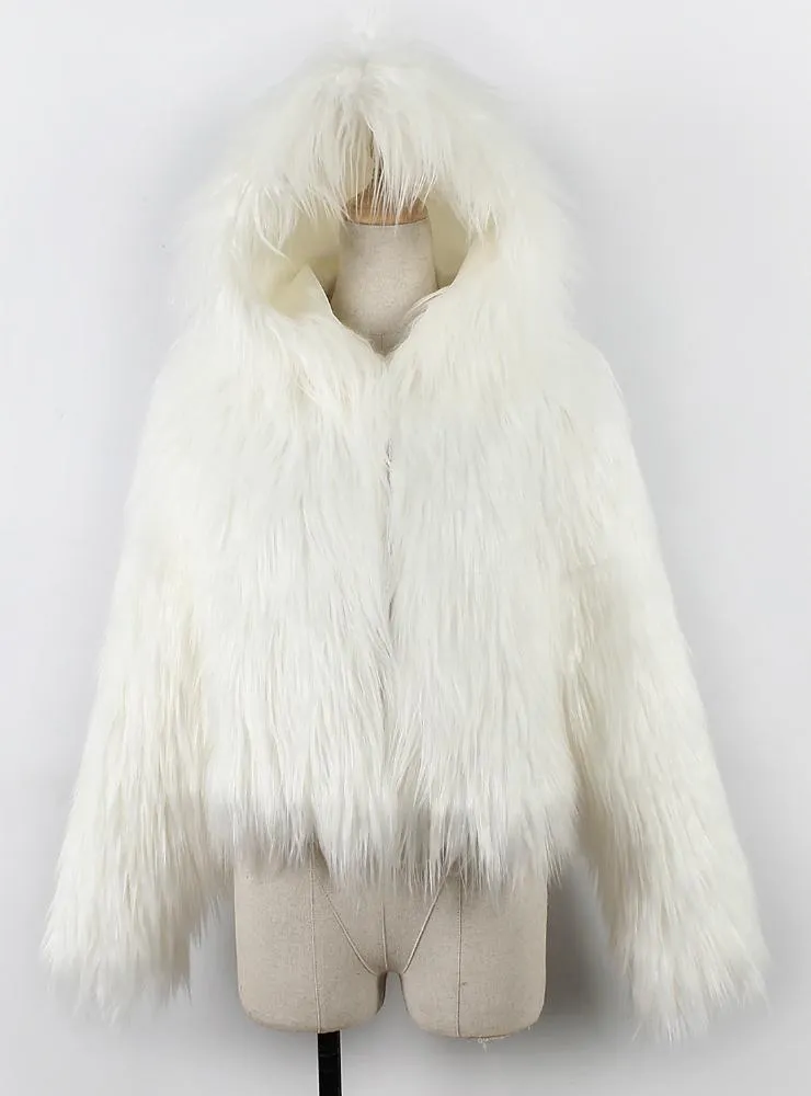 Women Winter Fur Like Hat Throwing Mini Coat