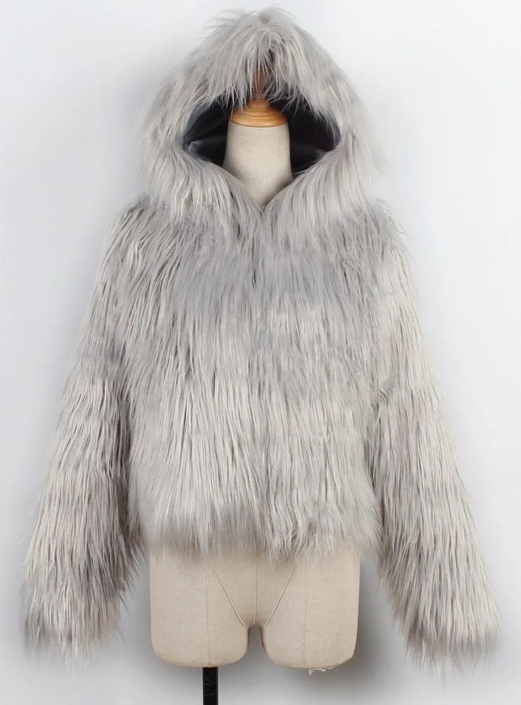 Women Winter Fur Like Hat Throwing Mini Coat