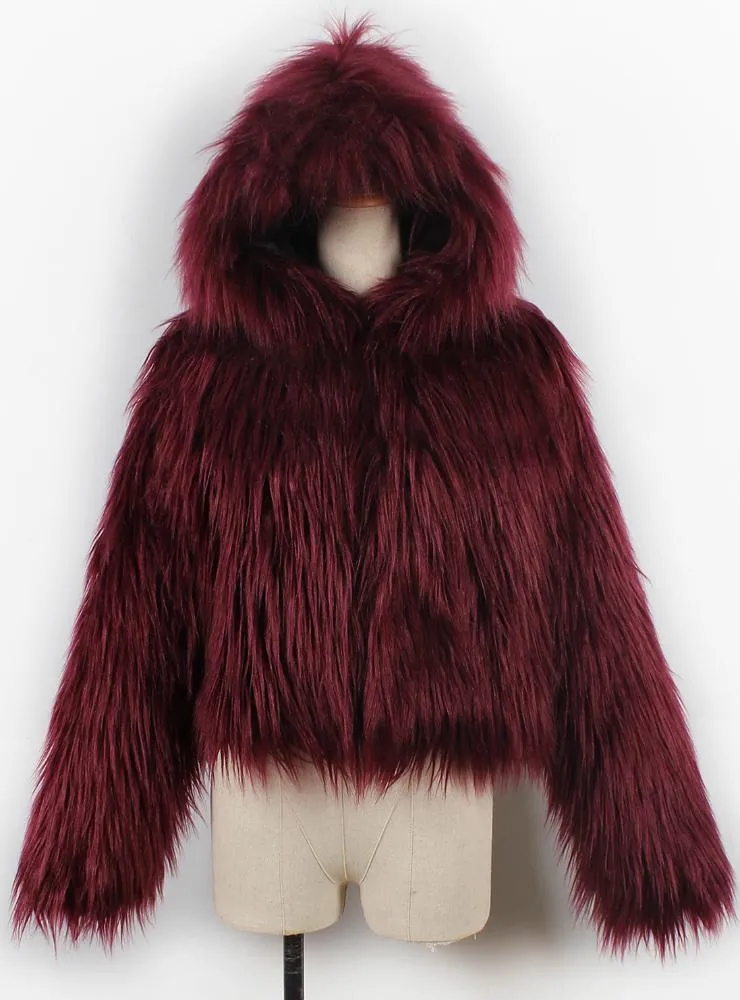 Women Winter Fur Like Hat Throwing Mini Coat