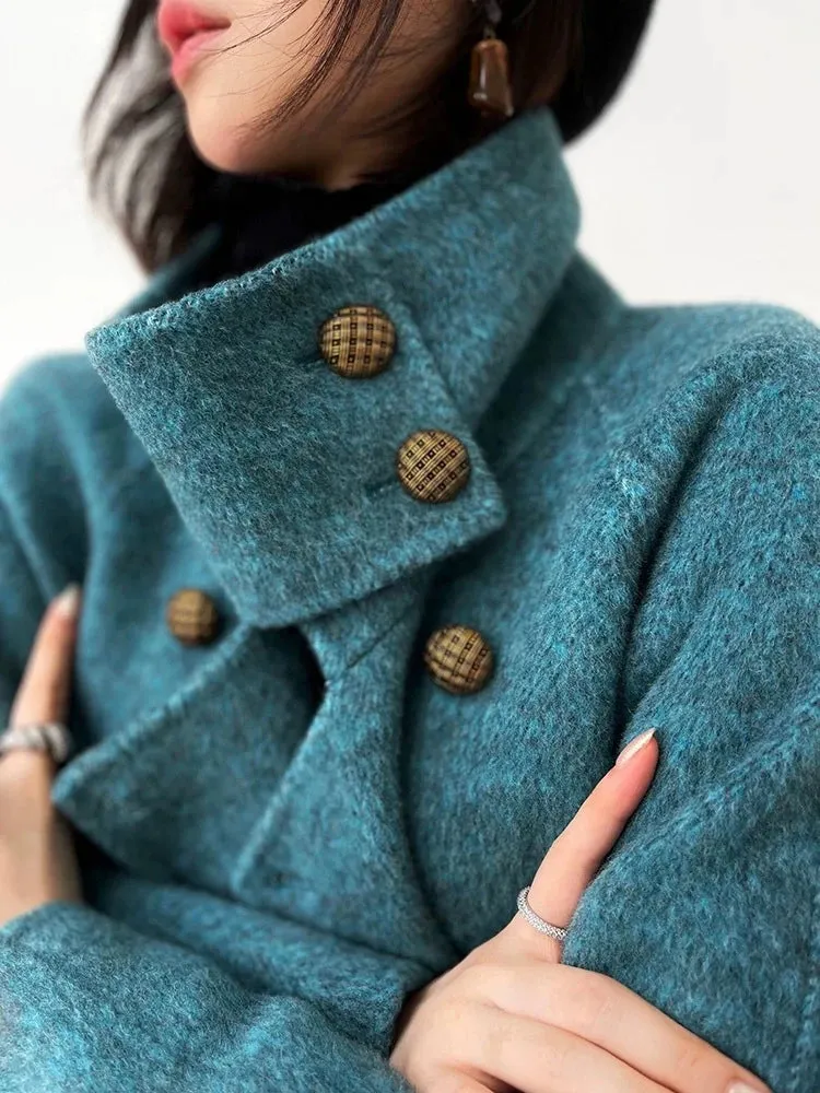 Women's Elegant Wool Blend Wrap Coat