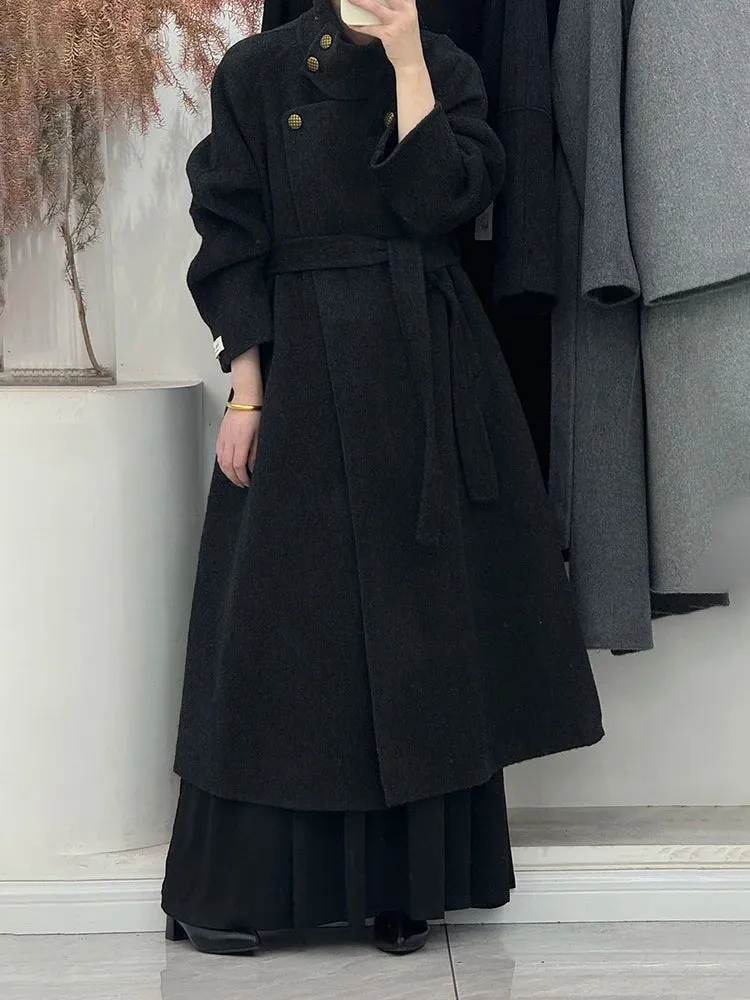 Women's Elegant Wool Blend Wrap Coat