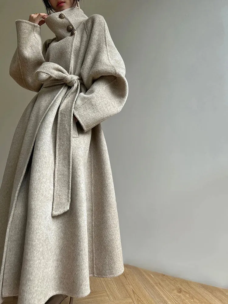 Women's Elegant Wool Blend Wrap Coat