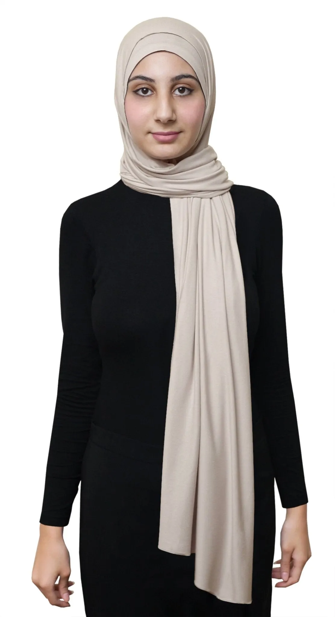 Women's Jersey Hijab Wrap Taupe Extra Long Soft Stretchy Cotton Shawl 72" x 28" & Matching Cap