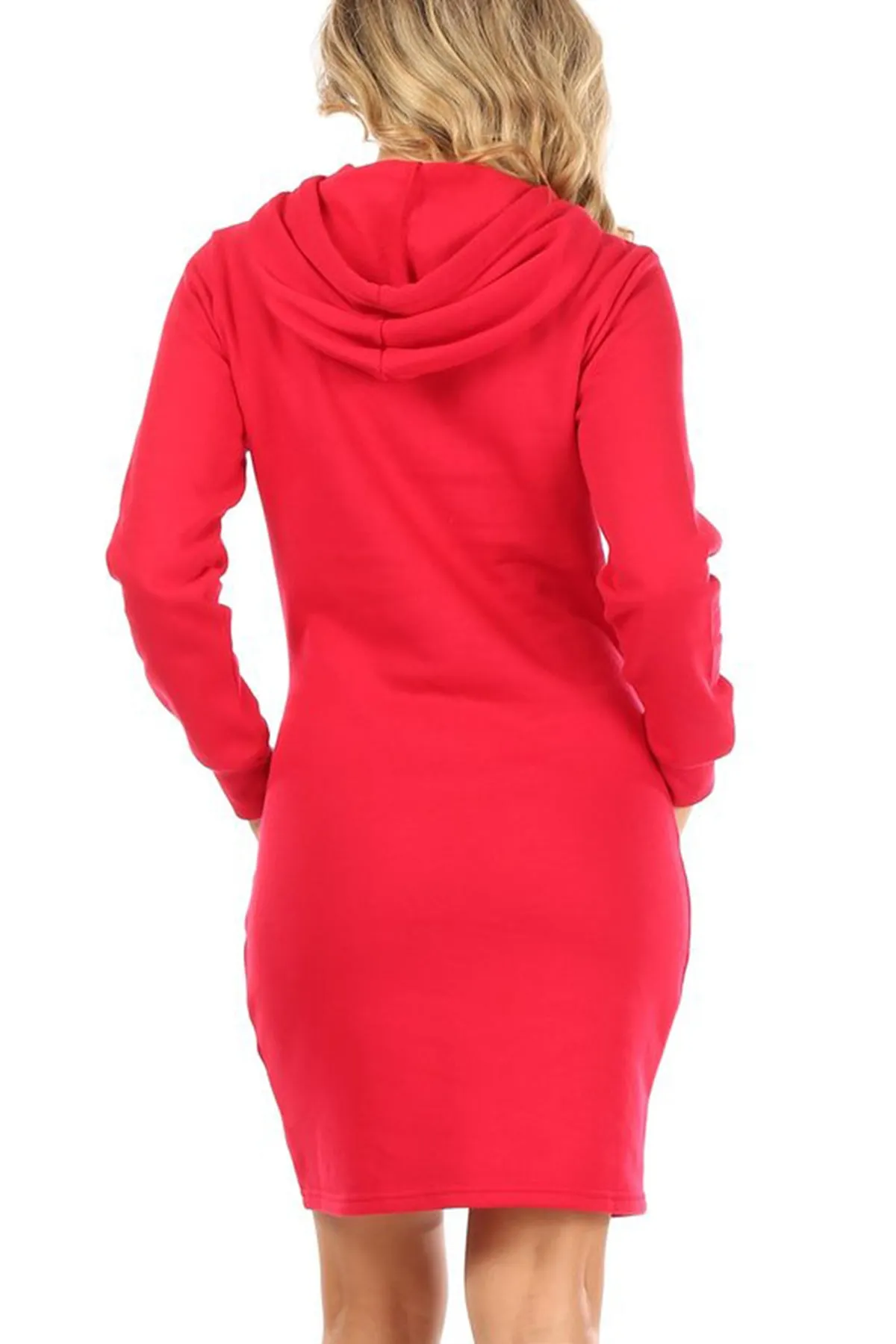 Women's Long Sleeve Fleece Pull On Mini Midi Solid Hooded Dress