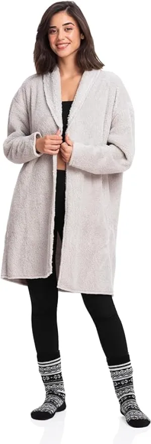 Women's Open Sherpa Jacket - Winter & Fall's Elegance, Graceful Gray