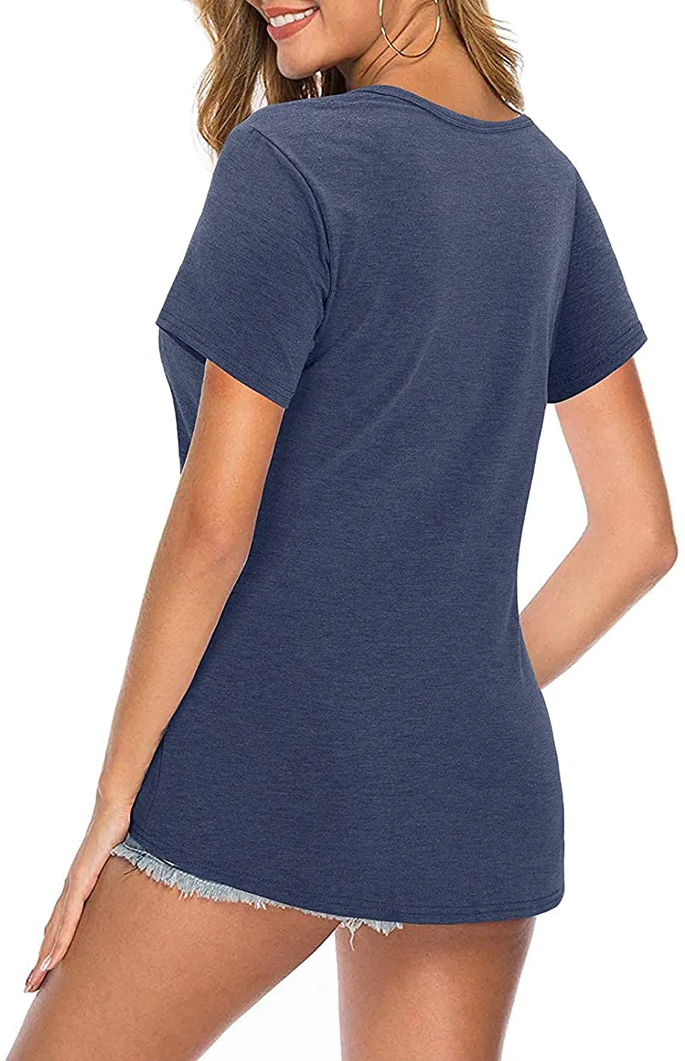 Womens Summer Tops Tunic T Shirts Short Sleeve Button Casual Loose Tops Loose Fit