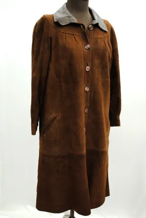 Women's Vintage 50s Long Brown Suede and Leather Coat