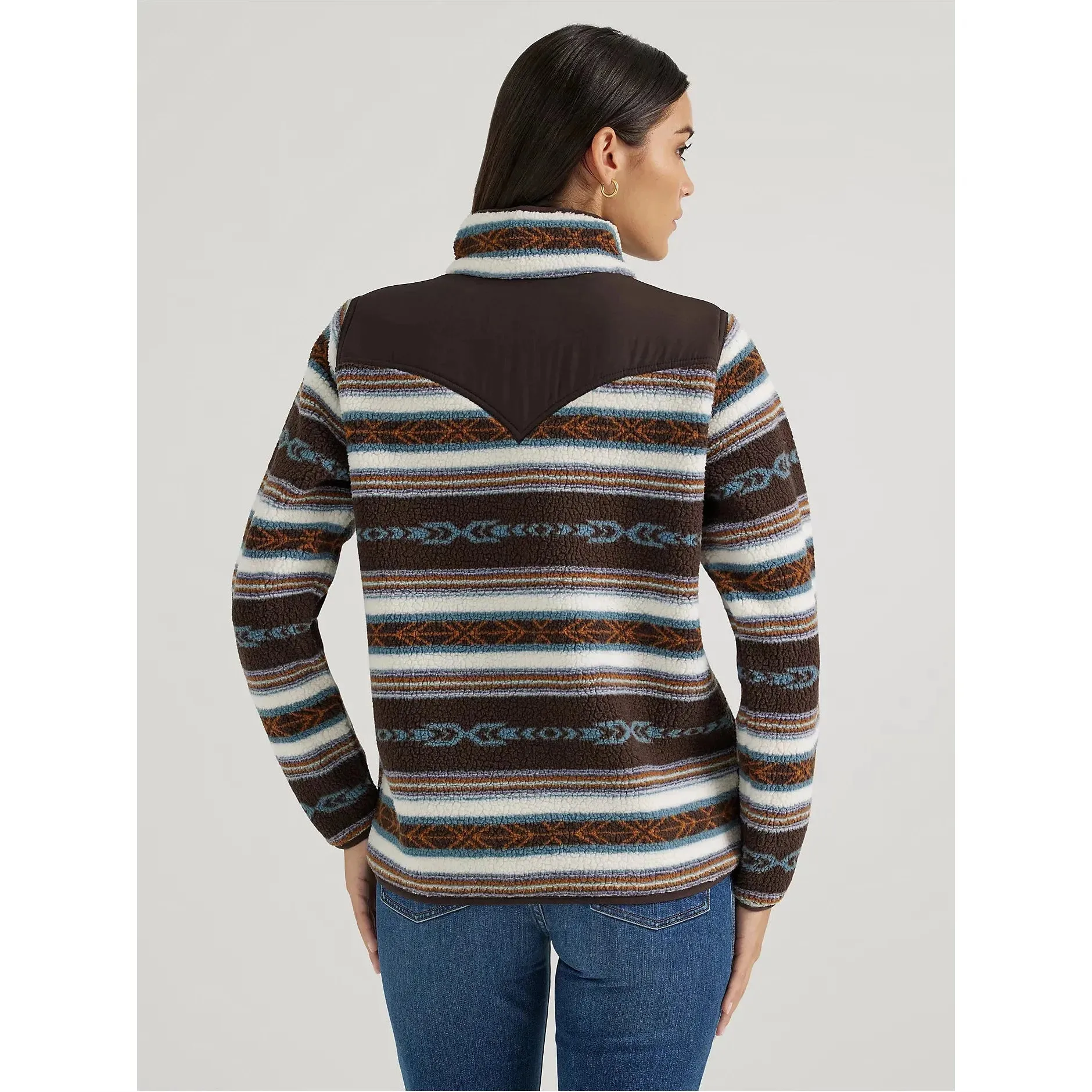 Women's Wrangler Southwestern Contrast Full Zip Sherpa Jacket - Serape Brown