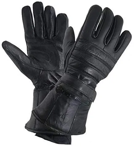 Xelement XG1227 Black Gauntlet Leather Motorcycle Gloves with Rain Cover and Long Cuff