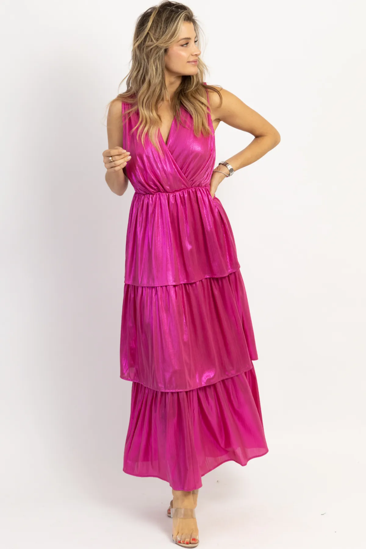 X'S   O'S SHIMMER TIERED MAXI DRESS