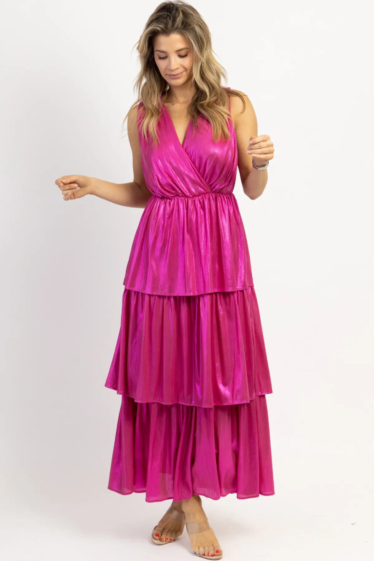 X'S   O'S SHIMMER TIERED MAXI DRESS