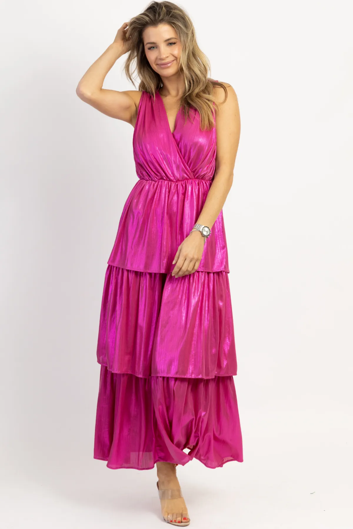 X'S   O'S SHIMMER TIERED MAXI DRESS