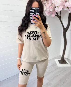 YOUR LOVE ISLAND - BEIGE BAGGY TOP & CYCLING FIT SHORTS