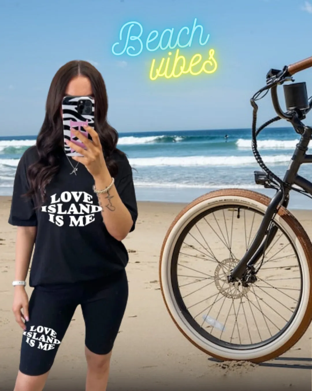 YOUR LOVE ISLAND - BLACK  BAGGY TOP & CYCLING FIT SHORTS