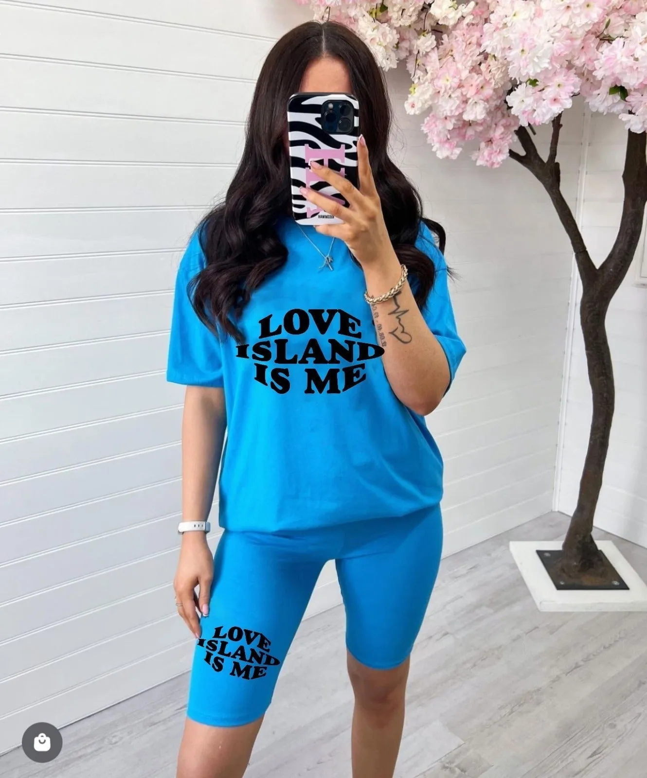 YOUR LOVE ISLAND - BLUE BAGGY TOP & CYCLING FIT SHORTS