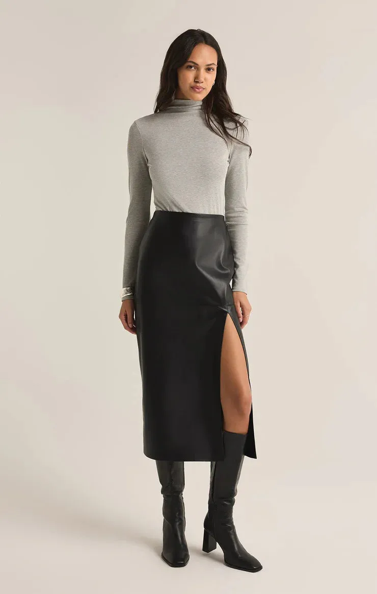 ZSU Black Metropolitan Midi Faux Leather Skirt