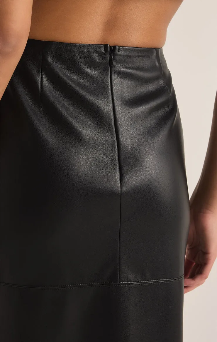 ZSU Black Metropolitan Midi Faux Leather Skirt