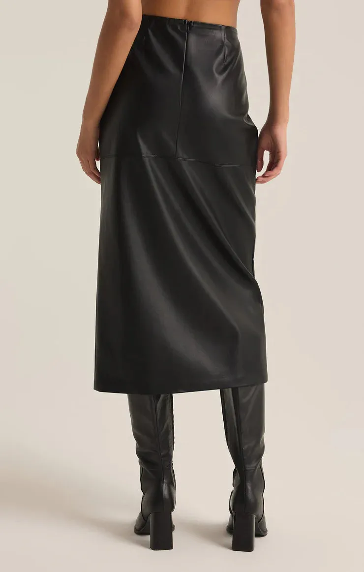 ZSU Black Metropolitan Midi Faux Leather Skirt