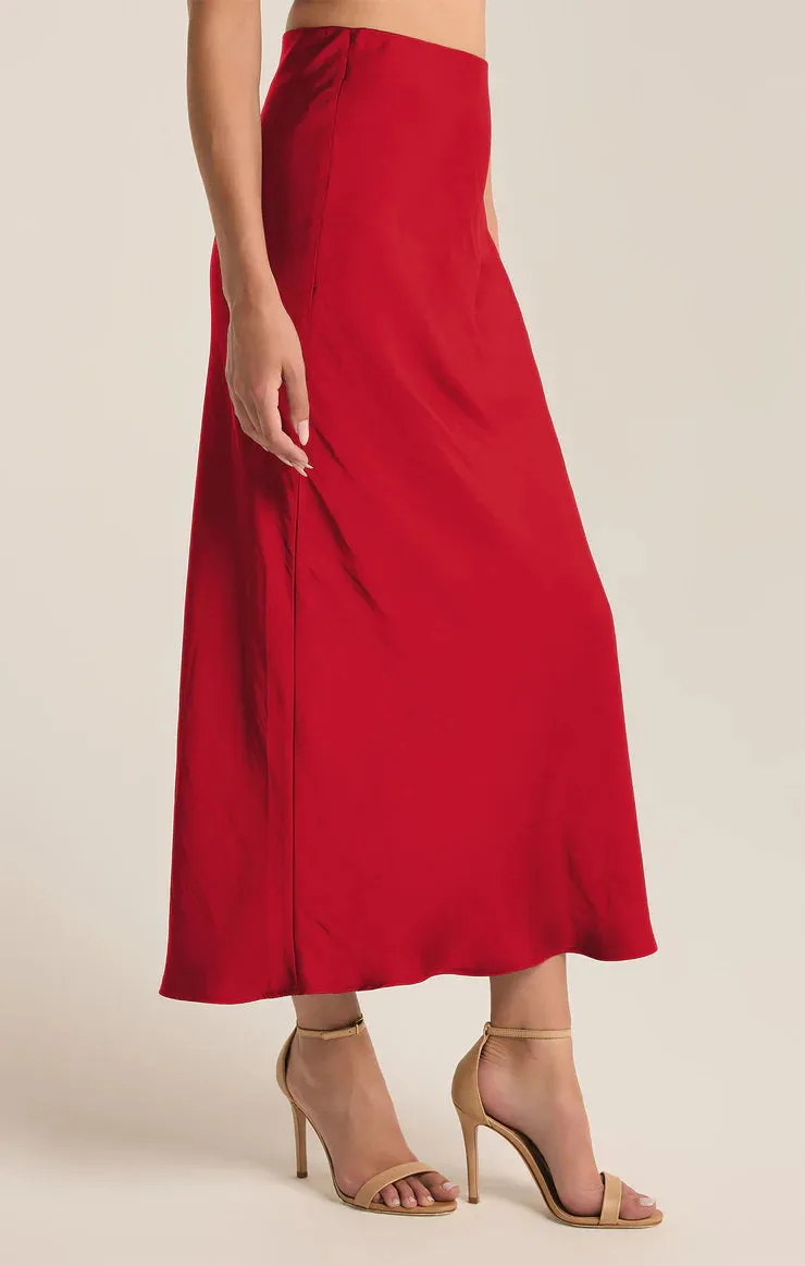 ZSU Red Europa Luxe Sheen Midi Skirt