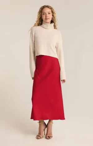 ZSU Red Europa Luxe Sheen Midi Skirt